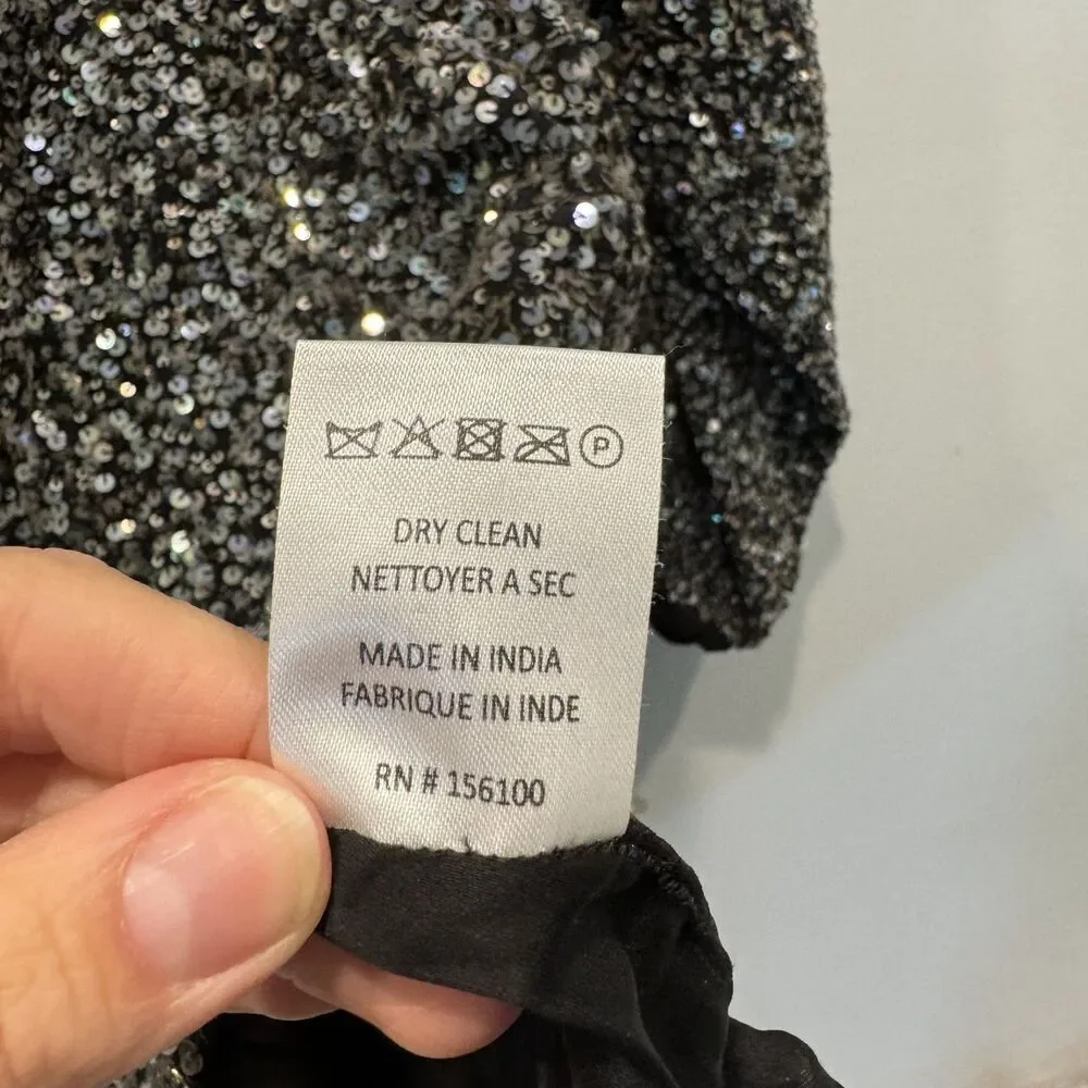 NWOT Retrofete Dress Full Sequin Summer Party Black Long Sleeve Women sz Large - Picture 8 of 12